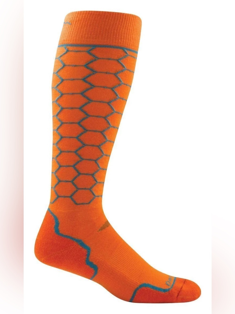 Darn Tough 1862 Merino Wool Knee High Ski Snowboard Socks, orange/blue honeycomb